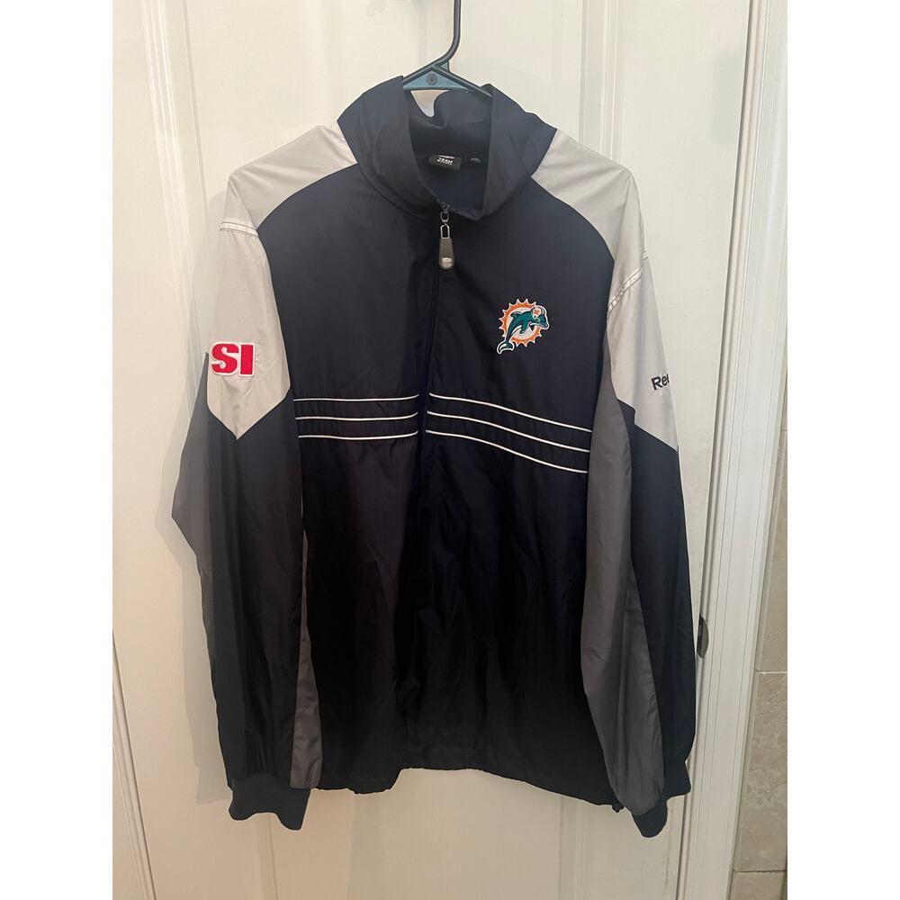 Miami Dolphins Men's Full Zip Windbreaker XL Navy Jacket NFL Team Apparel Reebok